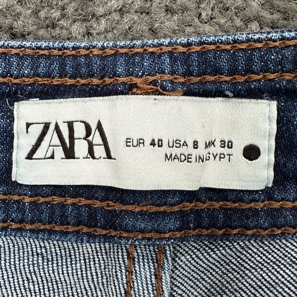 Zara Ultra High Rise Wide Leg Cropped Sailor Style Jeans Medium Wash Size 8 - Picture 5 of 7